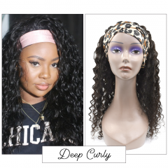 #1b Brazilian Raw Human Hair Head Band Wig Deep Curly