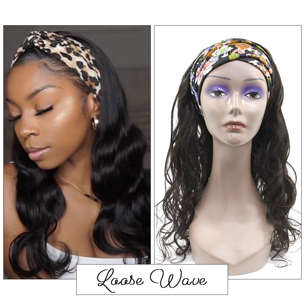 #1b Brazilian Raw Human Hair Head Band Wig Loose Wave