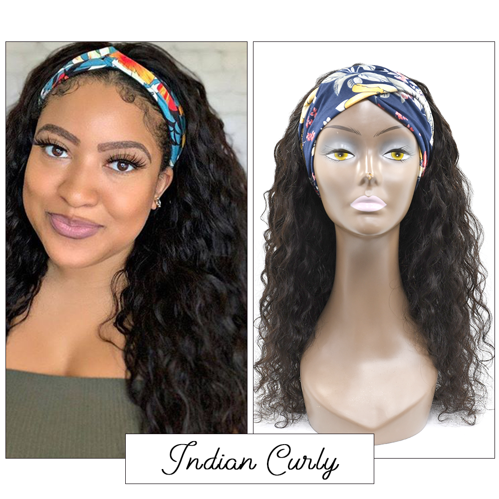 #1b Brazilian Raw Human Hair Head Band Wig Indian Curly