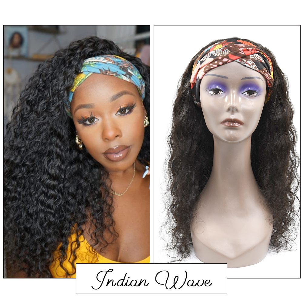 #1b Brazilian Raw Human Hair Head Band Wig Indian Wave