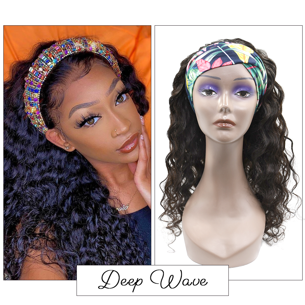 #1b Brazilian Raw Human Hair Head Band Wig Deep Wave