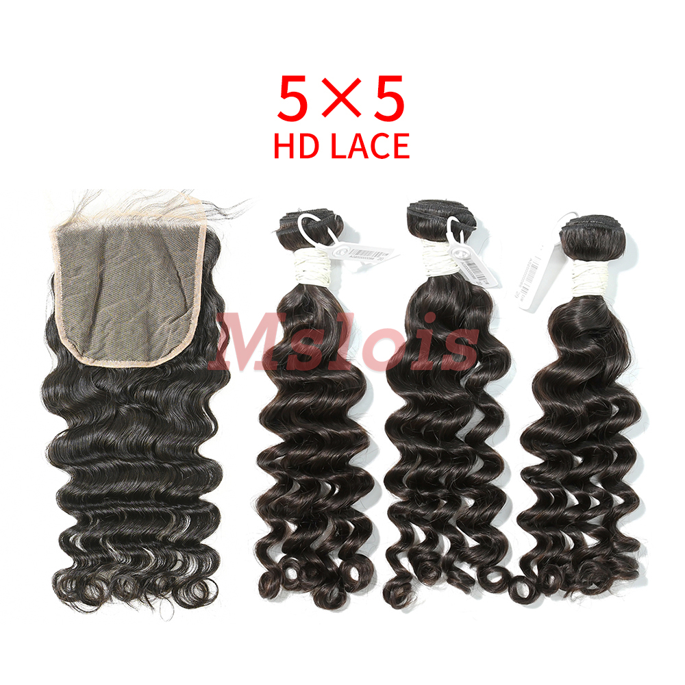 HD Lace Virgin Human Hair Bundle with 5X5 Closure Deep Wave