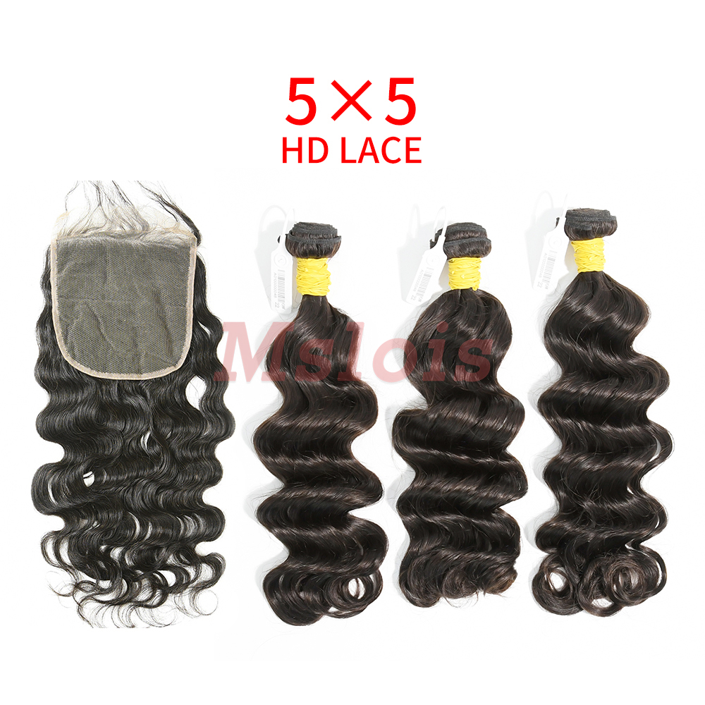 HD Lace Raw Human Hair Bundle with 5X5 Closure Ocean Wave