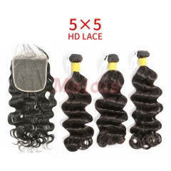 HD Lace Raw Human Hair Bundle with 5X5 Closure Ocean Wave