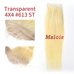 Blonde #613 European Raw Human Hair 4X4 Lace Closure Straight