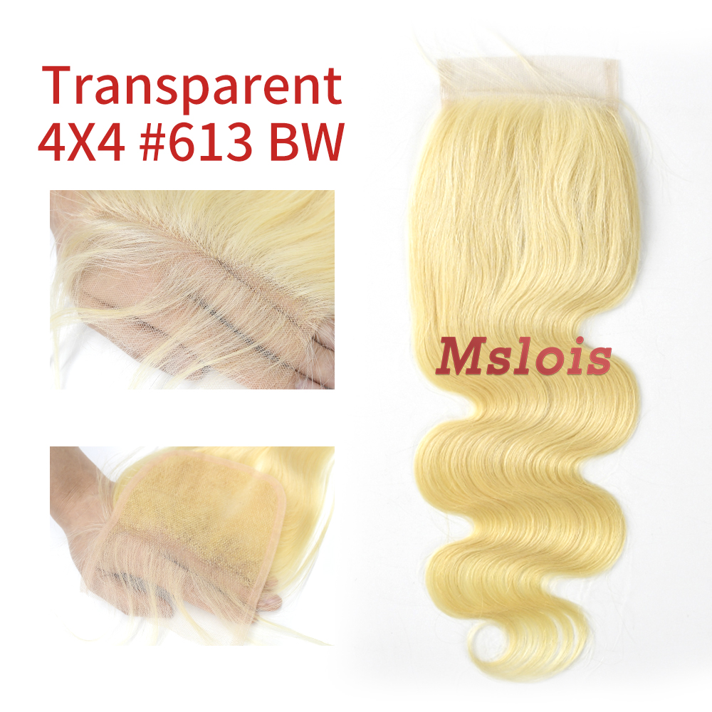 Blonde #613 European Virgin Human Hair 4X4 Lace Closure Body Wave