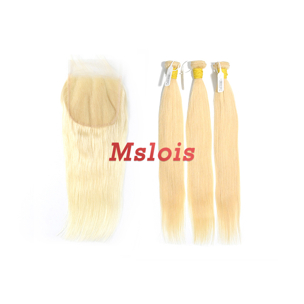 Blonde #613 European Raw Human Hair 5×5 Lace Closure With Hair Weft Straight