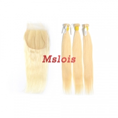 Blonde #613 European Raw Human Hair 5×5 Lace Closure With Hair Weft Straight