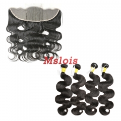 #1b Brazilian Raw Human Hair Weft with 13×4 Frontal Body Wave