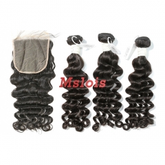 #1b Brazilian Virgin Human Hair Weft with 5×5 Closure Deep Wave