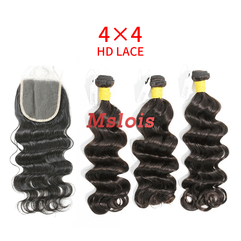 HD Lace Raw Human Hair Bundle with 4×4 Closure Ocean Wave