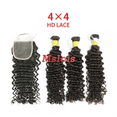 HD Lace Raw Human Hair Bundle with 4×4 Closure Deep Curly