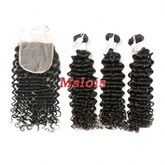 #1b Brazilian Virgin Human Hair Weft with 5×5 Closure Deep Curly