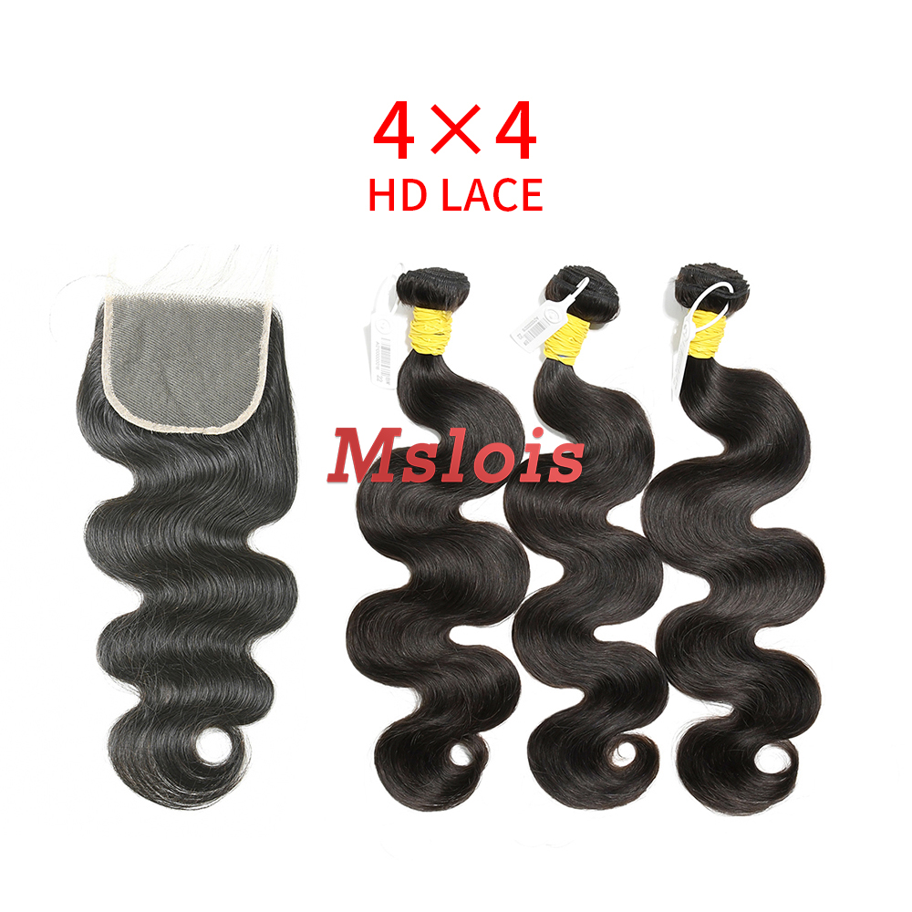 HD Lace Raw Human Hair Bundle with 4×4 Closure Body Wave