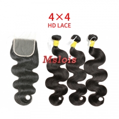 HD Lace Raw Human Hair Bundle with 4×4 Closure Body Wave