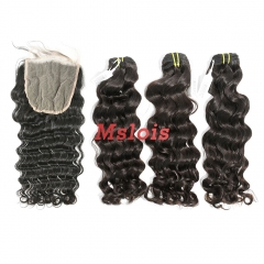 #1b Brazilian Raw Human Hair Weft with 5×5 Closure Indian Wave