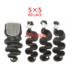 HD Lace Virgin Human Hair Bundle with 5X5 Closure Body Wave