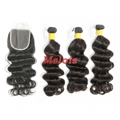 #1b Brazilian Raw Human Hair Weft with 4x4 Closure Ocean Wave