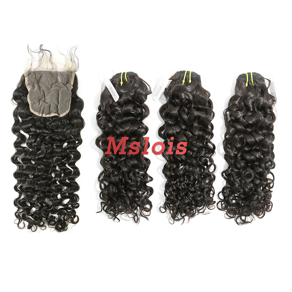 #1b Brazilian Raw Human Hair Weft with 5×5 Closure Italian Curly