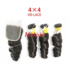 HD Lace Raw Human Hair Bundle with 4×4 Closure Loose Wave