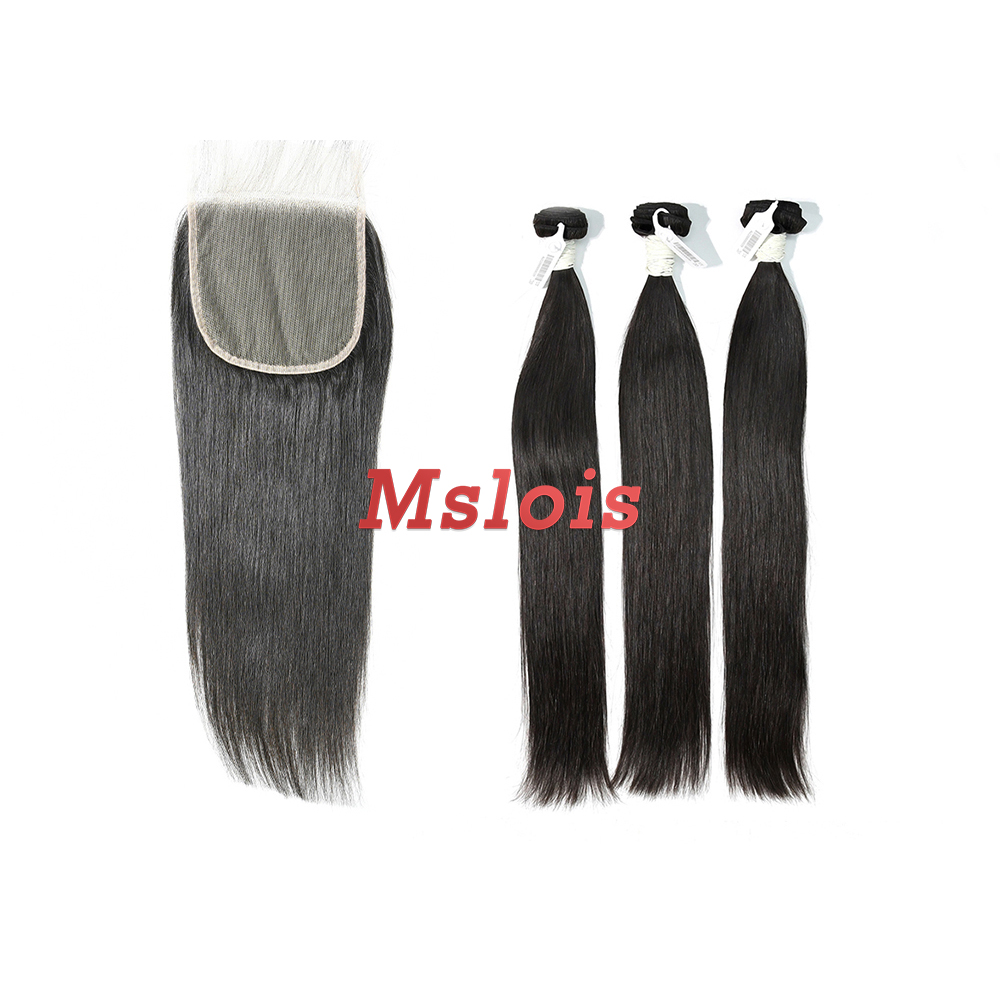 #1b Brazilian Virgin Human Hair Weft with 5×5 Closure Straight