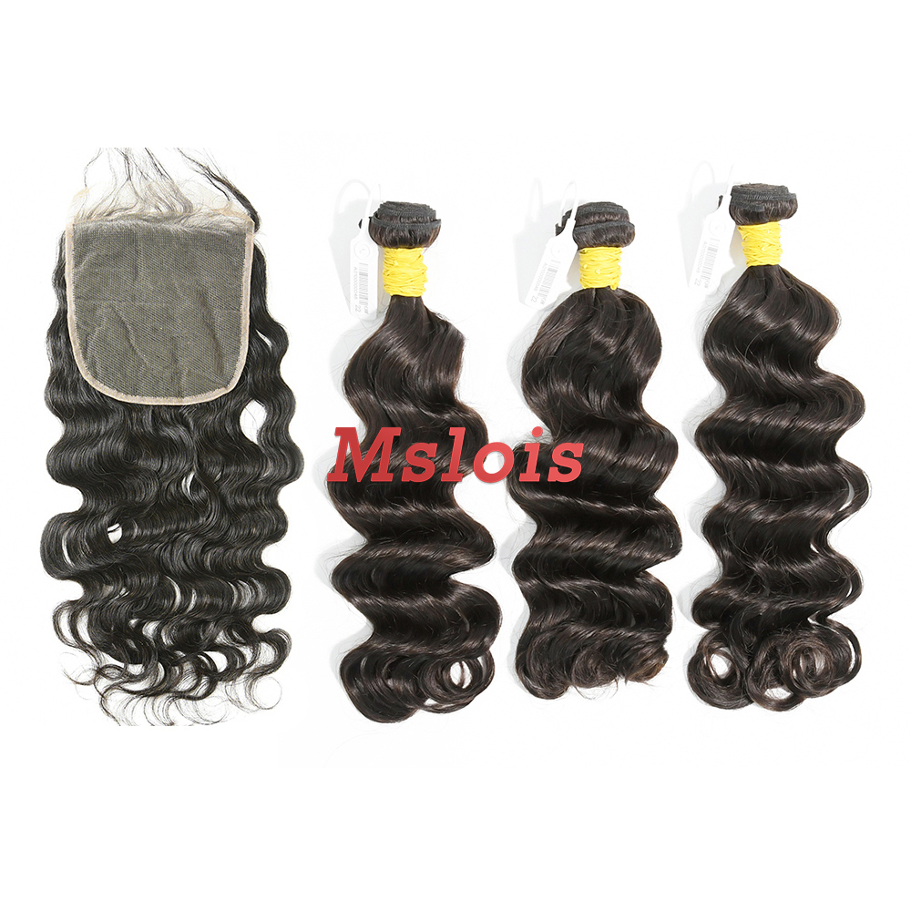 #1b Brazilian Raw Human Hair Weft with 5×5 Closure Ocean Wave