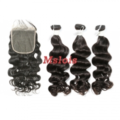 #1b Brazilian Virgin Human Hair Weft with 5×5 Closure Ocean Wave