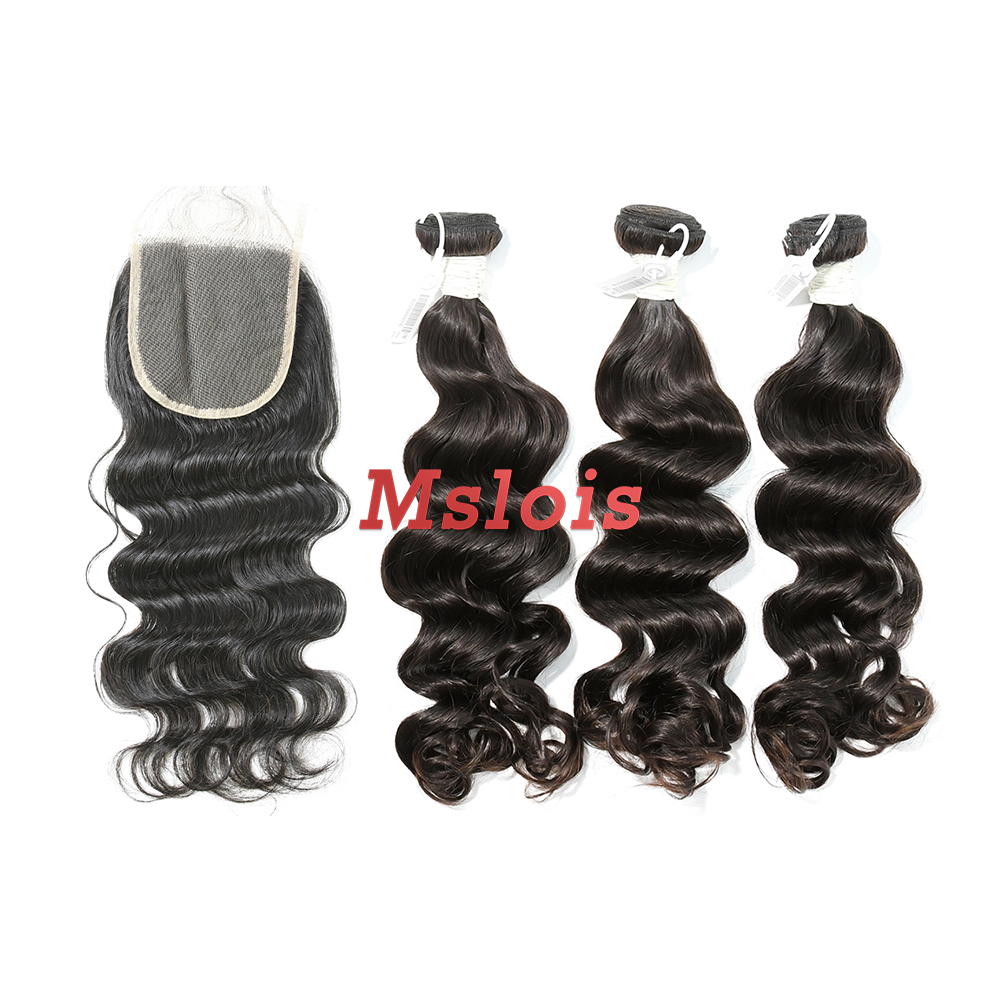 #1b Brazilian Virgin Human Hair Weft with 4x4 Closure Ocean Wave