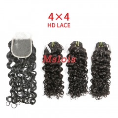 HD Lace Raw Human Hair Bundle with 4×4 Closure Italian Curly