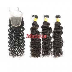 #1b Brazilian Raw Human Hair Weft with 4x4 Closure Indian Curly