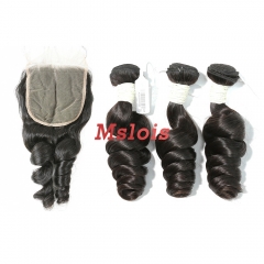 #1b Brazilian Virgin Human Hair Weft with 5×5 Closure Loose Wave