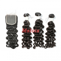 #1b Brazilian Virgin Human Hair Weft with 4x4 Closure Deep Wave