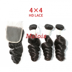 HD Lace Virgin Human Hair Bundle with 4×4 Closure Loose Wave