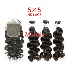 HD Lace Virgin Human Hair Bundle with 5X5 Closure Ocean Wave