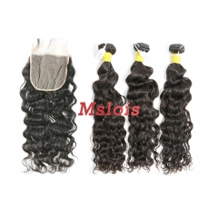 #1b Brazilian Raw Human Hair Weft with 5×5 Closure Indian Curly