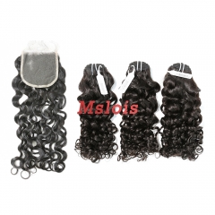 #1b Brazilian Virgin Human Hair Weft with 4x4 Closure Italy Curly