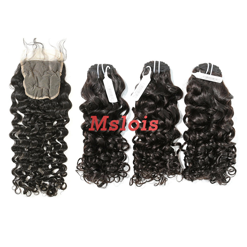 #1b Brazilian Virgin Human Hair Weft with 5×5 Closure Italian Curly