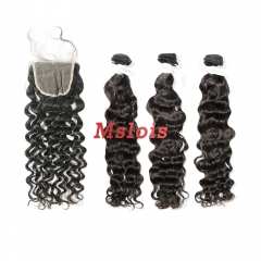 #1b Brazilian Virgin Human Hair Weft with 4x4 Closure Indian Curly