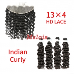 HD Lace Virgin Human Hair Bundle with 13×4 Frontal Indian Curly