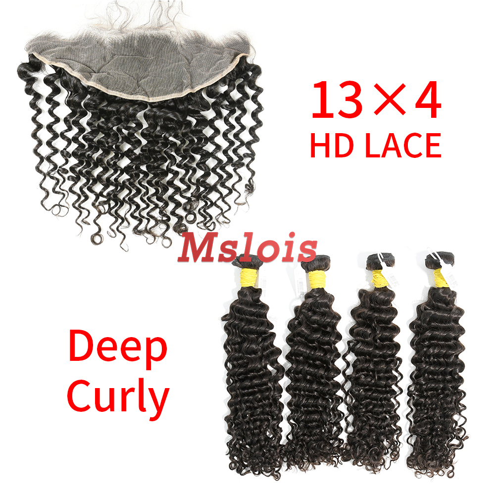 HD Lace Raw Human Hair Bundle with 13×4 Frontal Deep Curly