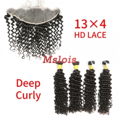 HD Lace Raw Human Hair Bundle with 13×4 Frontal Deep Curly