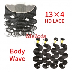 HD Lace Raw Human Hair Bundle with 13×4 Frontal Body Wave