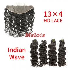 HD Lace Raw Human Hair Bundle with 13×4 Frontal Indian Wave