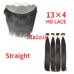 HD Lace Raw Human Hair Bundle with 13×4 Frontal Straight