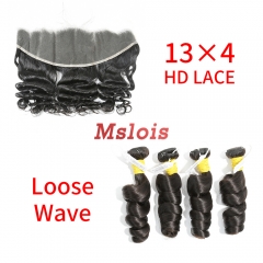 HD Lace Raw Human Hair Bundle with 13×4 Frontal Loose Wave
