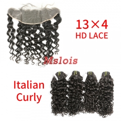 HD Lace Raw Human Hair Bundle with 13×4 Frontal Italian Curly