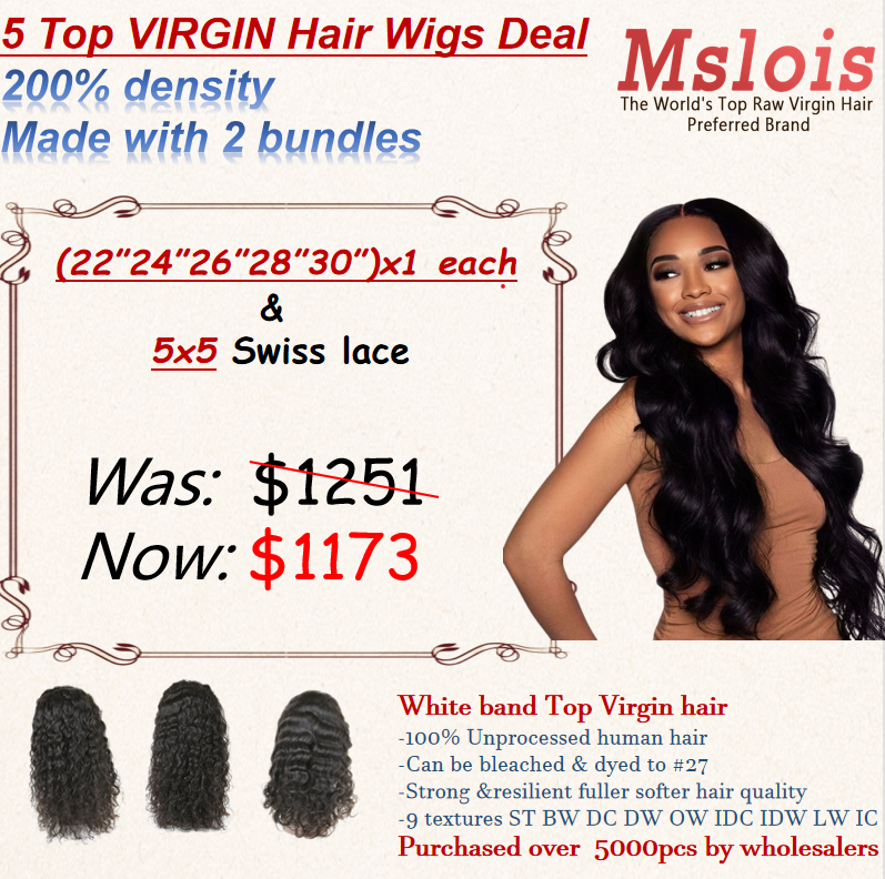 5 Top Virgin(22"-30") 200% 5x5 HD Lace Wigs Deal