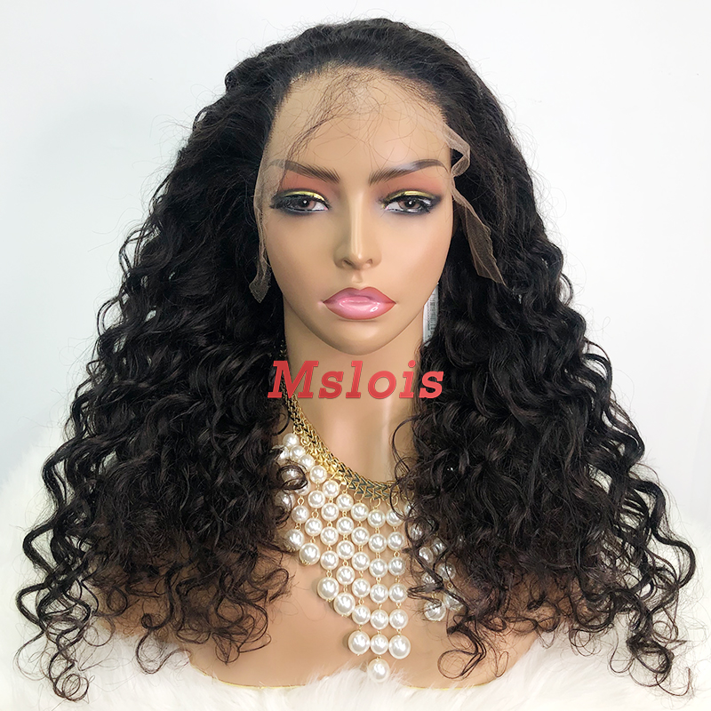 Natural #1b Brazilian Virgin Human Hair 13x4 frontal wig deep wave