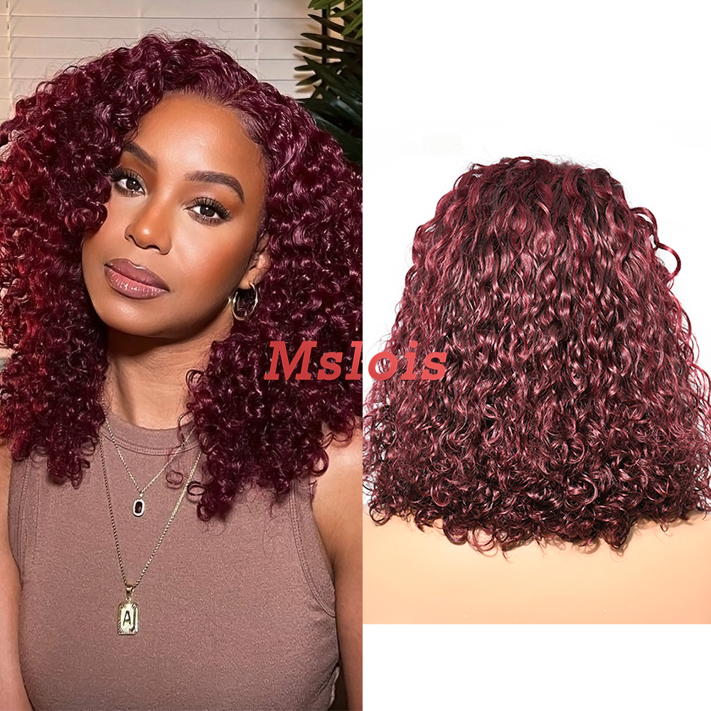 Indian Curly 99j Color Transparent Lace 13X4 Bob Wig