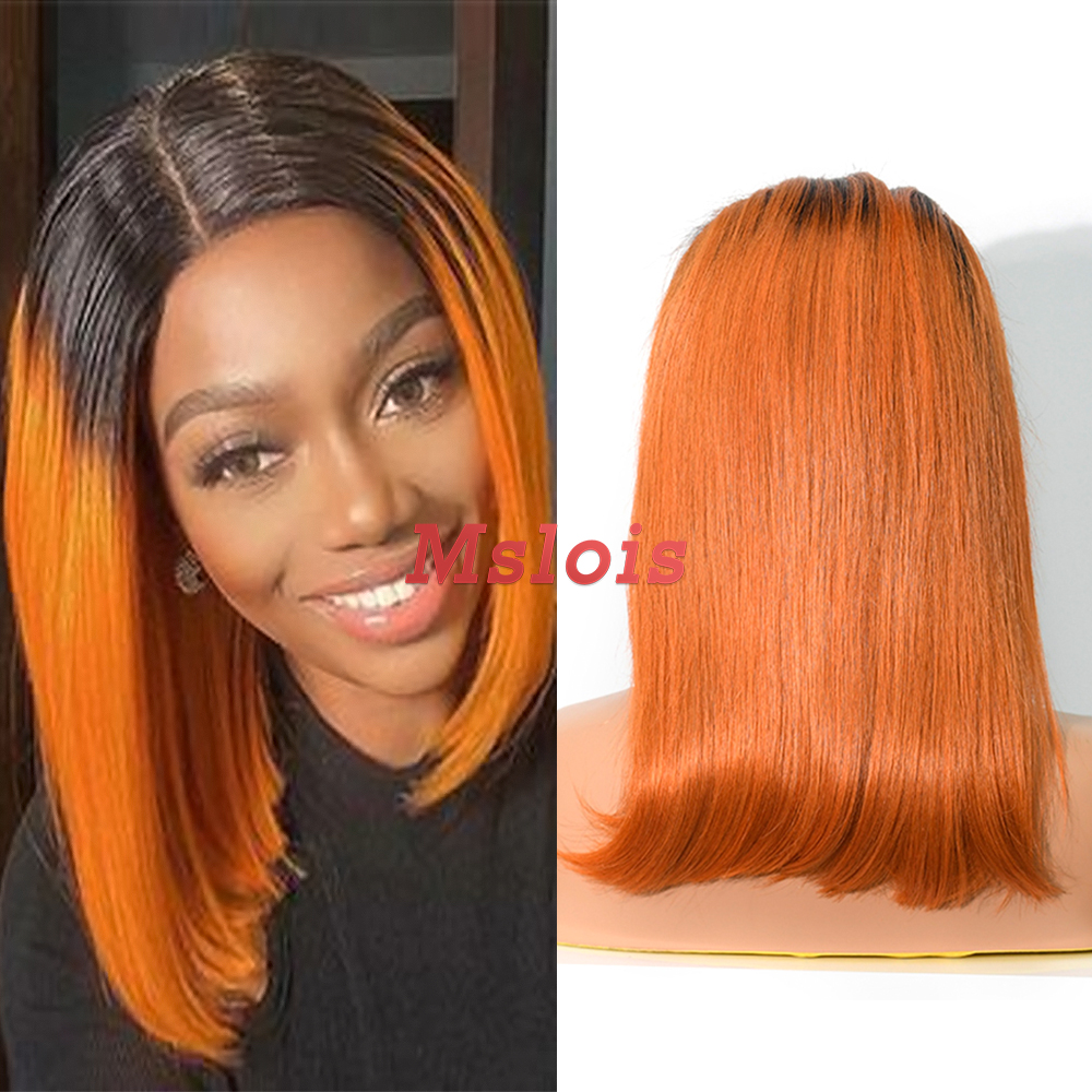 Straight 1b/orange Color Transparent Lace 13X4 Bob Wig